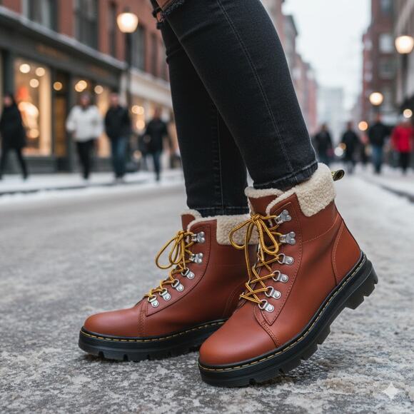 Doc Martens Chestnut Leather Lace Up Boots - Picture 1 of 11